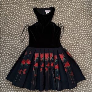 Jovani Black velvet and Red rose pleated Dress 6